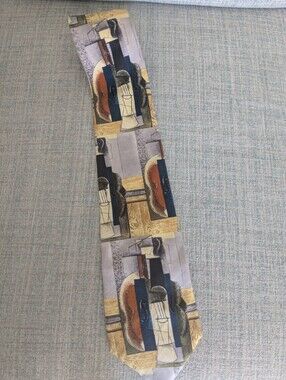 Picasso Print 100% Silk Men's Tie "Violin Hanging On The Wall"